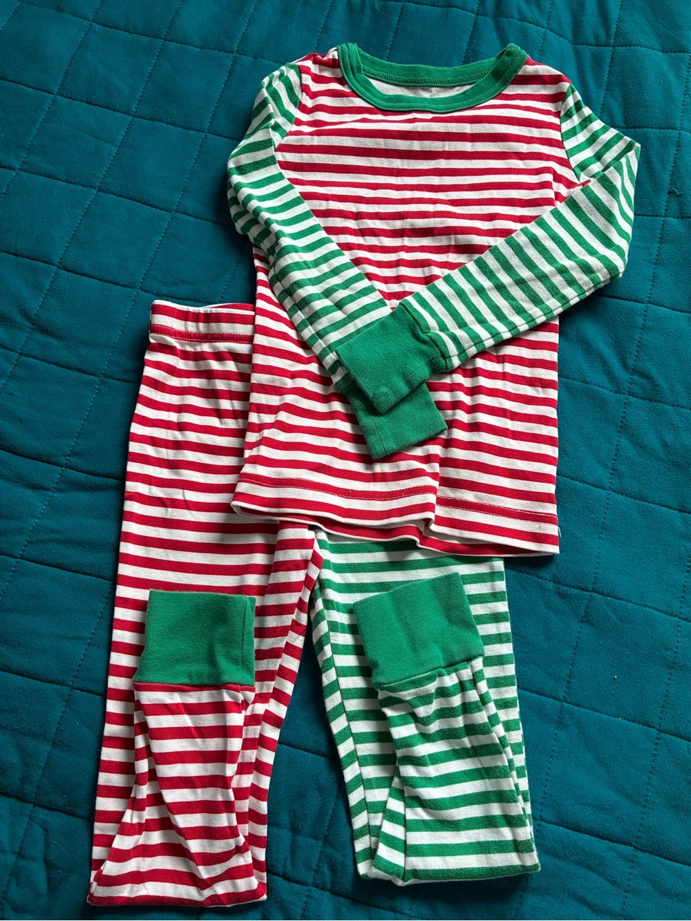 Lands' End Red & Green Striped Kids Pajama Set